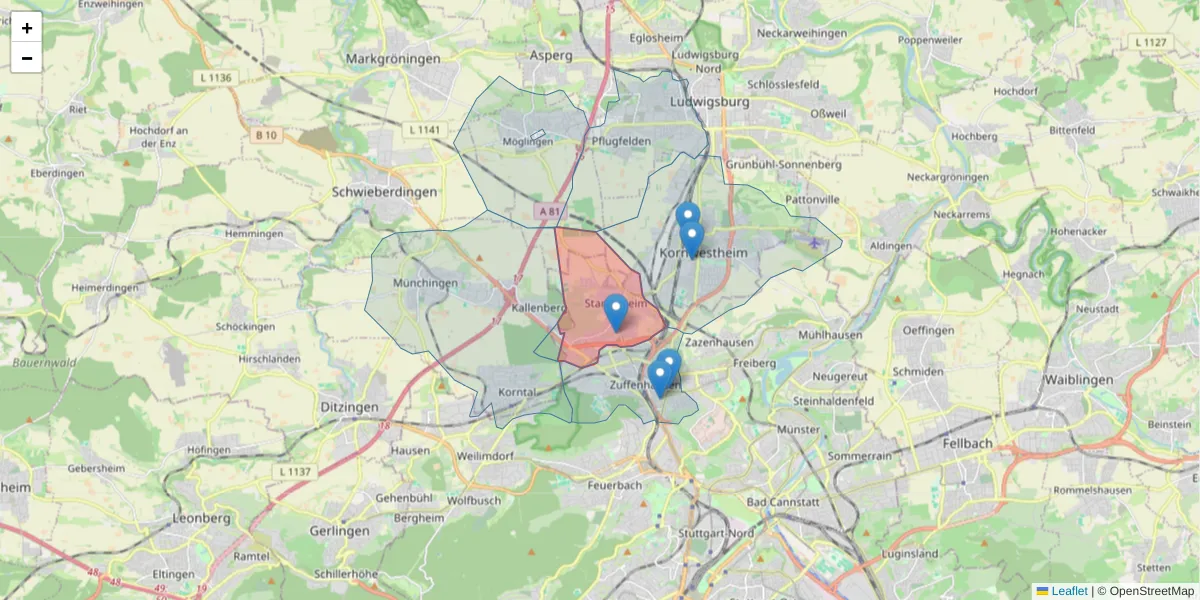 Karte des Postleitzahlen Bereichs  und der umliegenden Postleitzahlen in Deutschland
