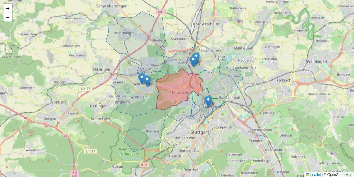 Karte des Postleitzahlen Bereichs  und der umliegenden Postleitzahlen in Deutschland