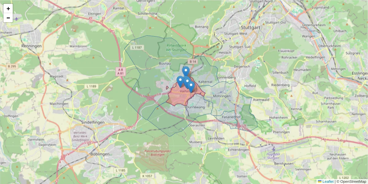 Karte des Postleitzahlen Bereichs  und der umliegenden Postleitzahlen in Deutschland