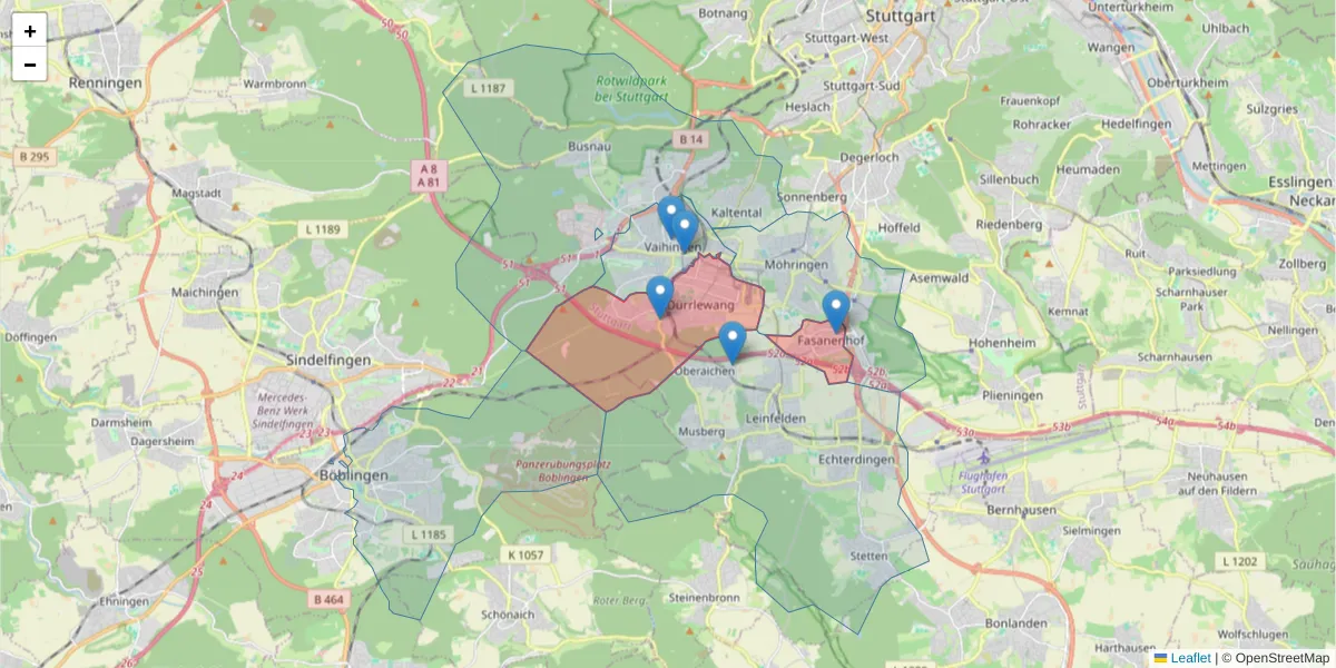 Karte des Postleitzahlen Bereichs  und der umliegenden Postleitzahlen in Deutschland