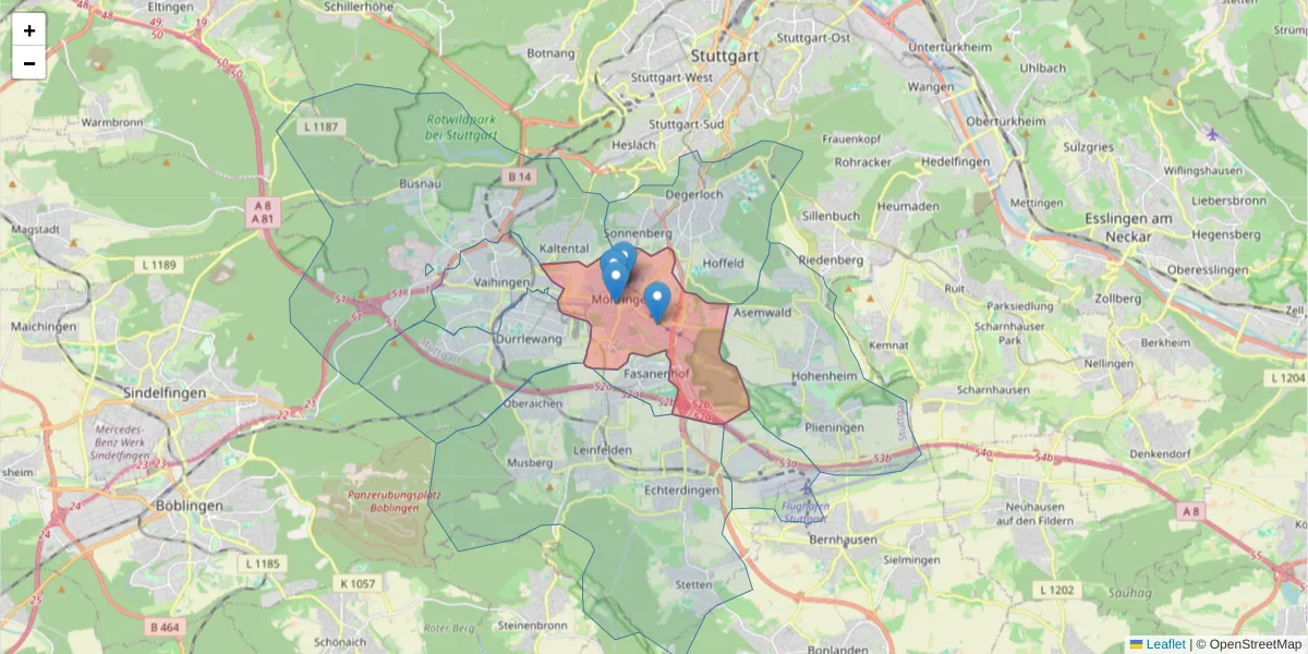 Karte des Postleitzahlen Bereichs  und der umliegenden Postleitzahlen in Deutschland