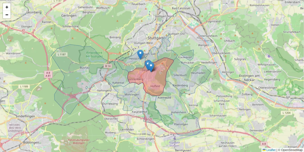 Karte des Postleitzahlen Bereichs  und der umliegenden Postleitzahlen in Deutschland