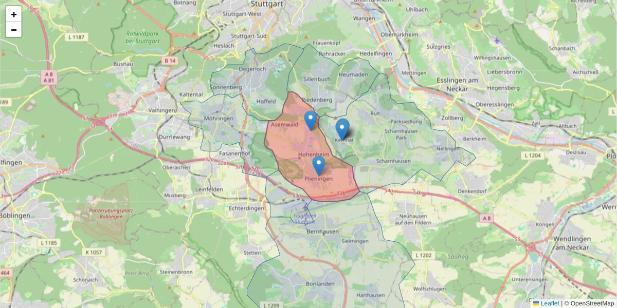 Karte des Postleitzahlen Bereichs  und der umliegenden Postleitzahlen in Deutschland