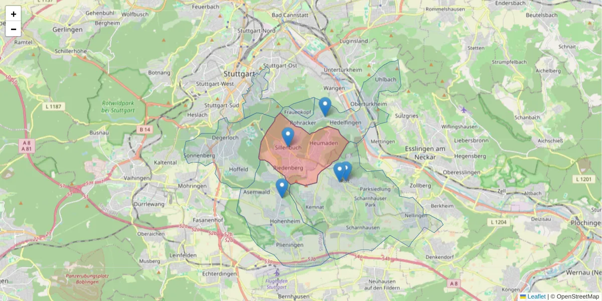 Karte des Postleitzahlen Bereichs  und der umliegenden Postleitzahlen in Deutschland