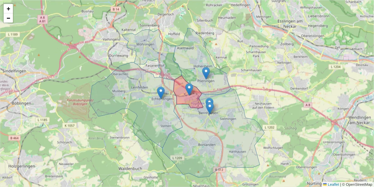 Karte des Postleitzahlen Bereichs  und der umliegenden Postleitzahlen in Deutschland
