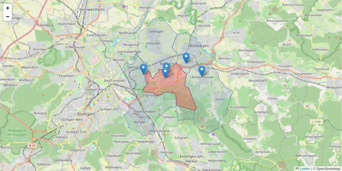 Karte des Postleitzahlen Bereichs  und der umliegenden Postleitzahlen in Deutschland