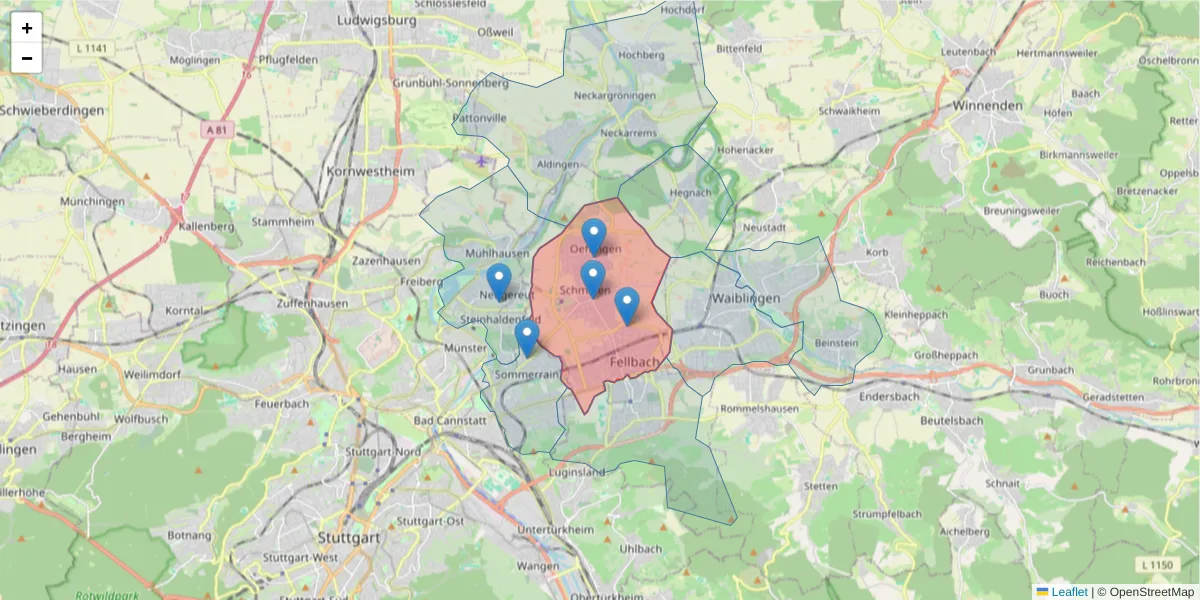 Karte des Postleitzahlen Bereichs  und der umliegenden Postleitzahlen in Deutschland