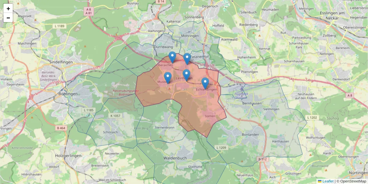 Karte des Postleitzahlen Bereichs  und der umliegenden Postleitzahlen in Deutschland