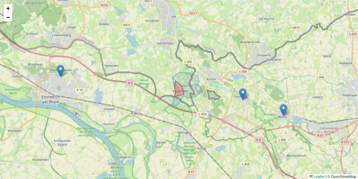 Karte des Postleitzahlen Bereichs  und der umliegenden Postleitzahlen in Deutschland