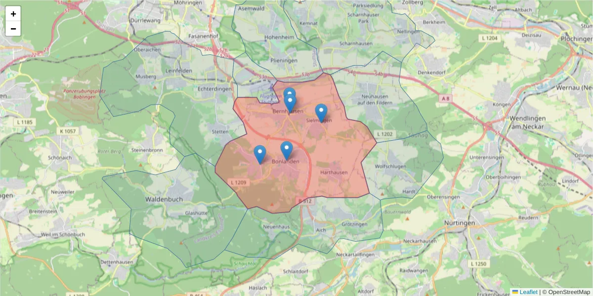 Karte des Postleitzahlen Bereichs  und der umliegenden Postleitzahlen in Deutschland