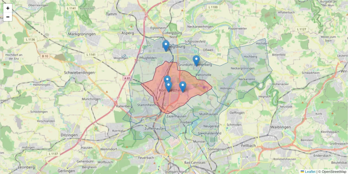 Karte des Postleitzahlen Bereichs  und der umliegenden Postleitzahlen in Deutschland