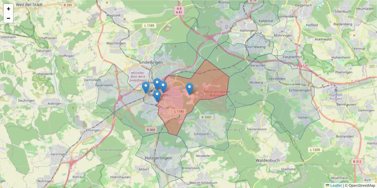Karte des Postleitzahlen Bereichs  und der umliegenden Postleitzahlen in Deutschland