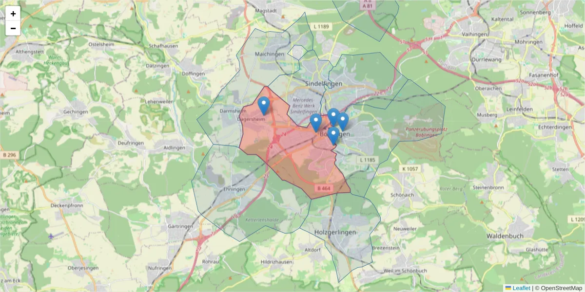 Karte des Postleitzahlen Bereichs  und der umliegenden Postleitzahlen in Deutschland