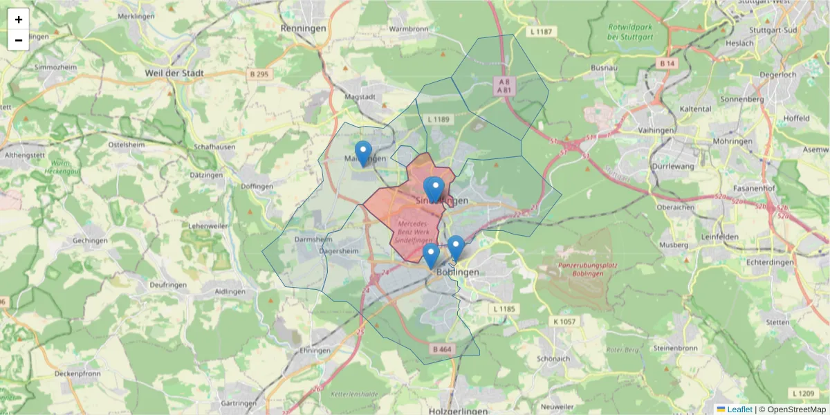 Karte des Postleitzahlen Bereichs  und der umliegenden Postleitzahlen in Deutschland