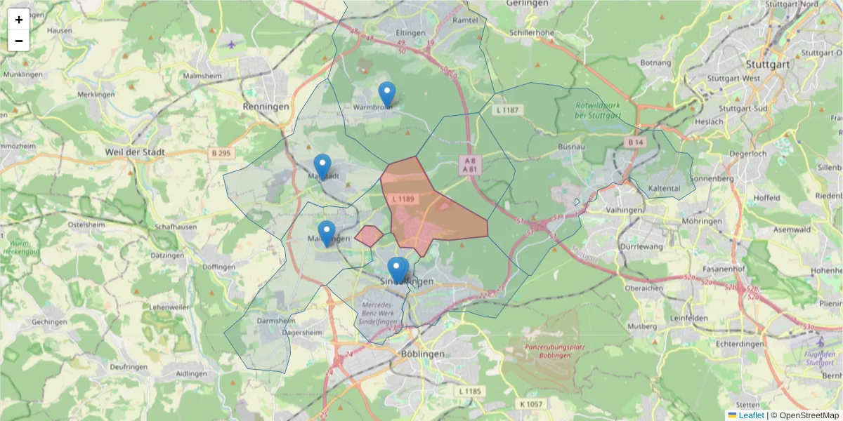 Karte des Postleitzahlen Bereichs  und der umliegenden Postleitzahlen in Deutschland