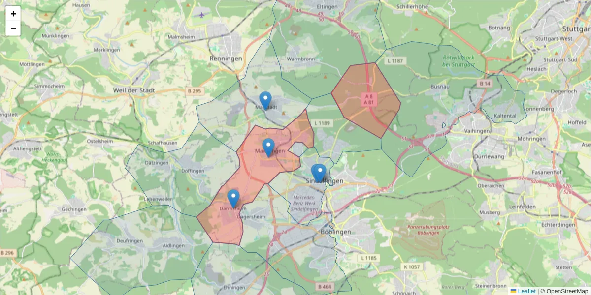 Karte des Postleitzahlen Bereichs  und der umliegenden Postleitzahlen in Deutschland