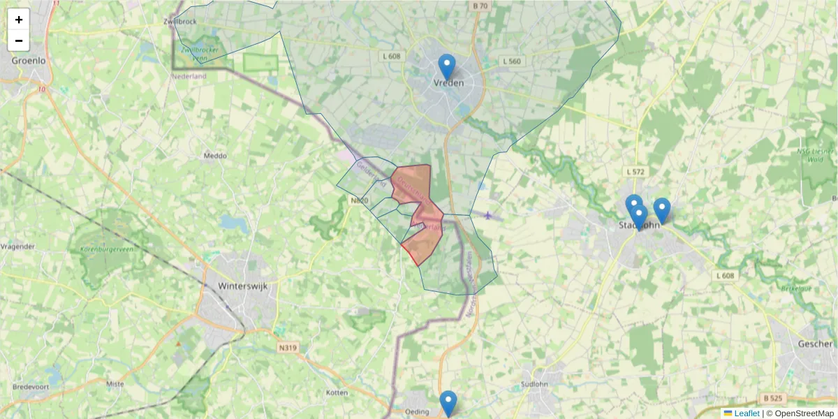 Karte des Postleitzahlen Bereichs  und der umliegenden Postleitzahlen in Deutschland