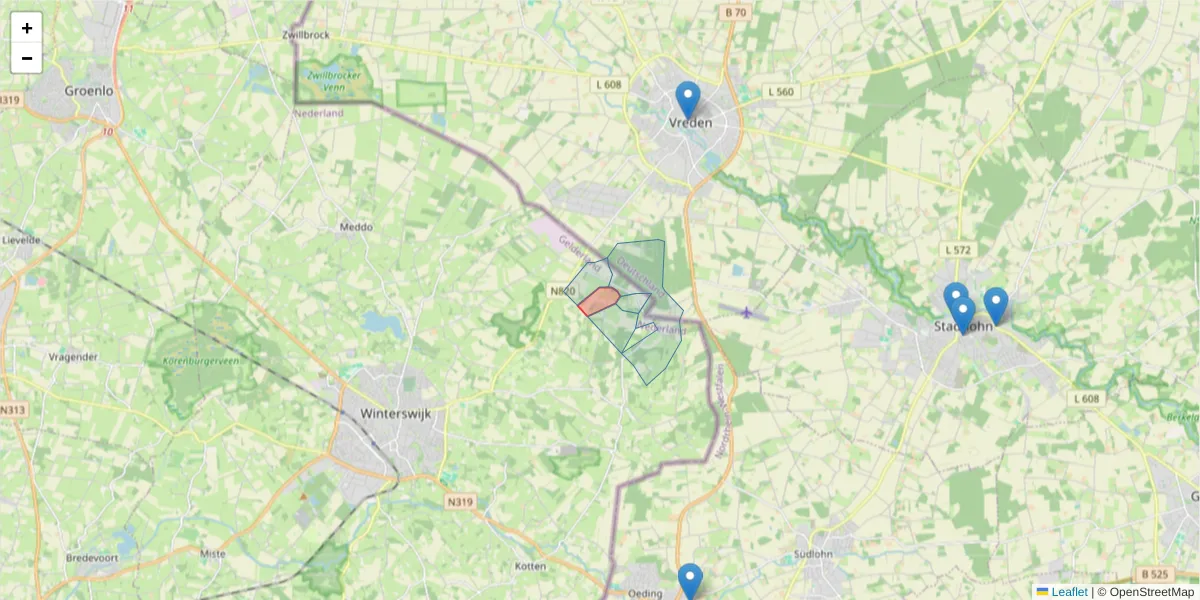 Karte des Postleitzahlen Bereichs  und der umliegenden Postleitzahlen in Deutschland