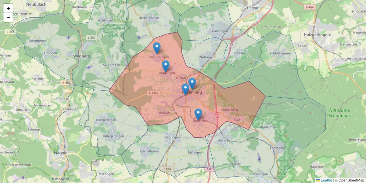 Karte des Postleitzahlen Bereichs  und der umliegenden Postleitzahlen in Deutschland
