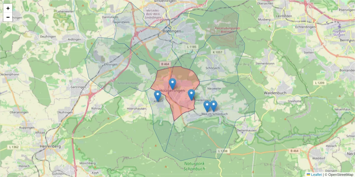 Karte des Postleitzahlen Bereichs  und der umliegenden Postleitzahlen in Deutschland