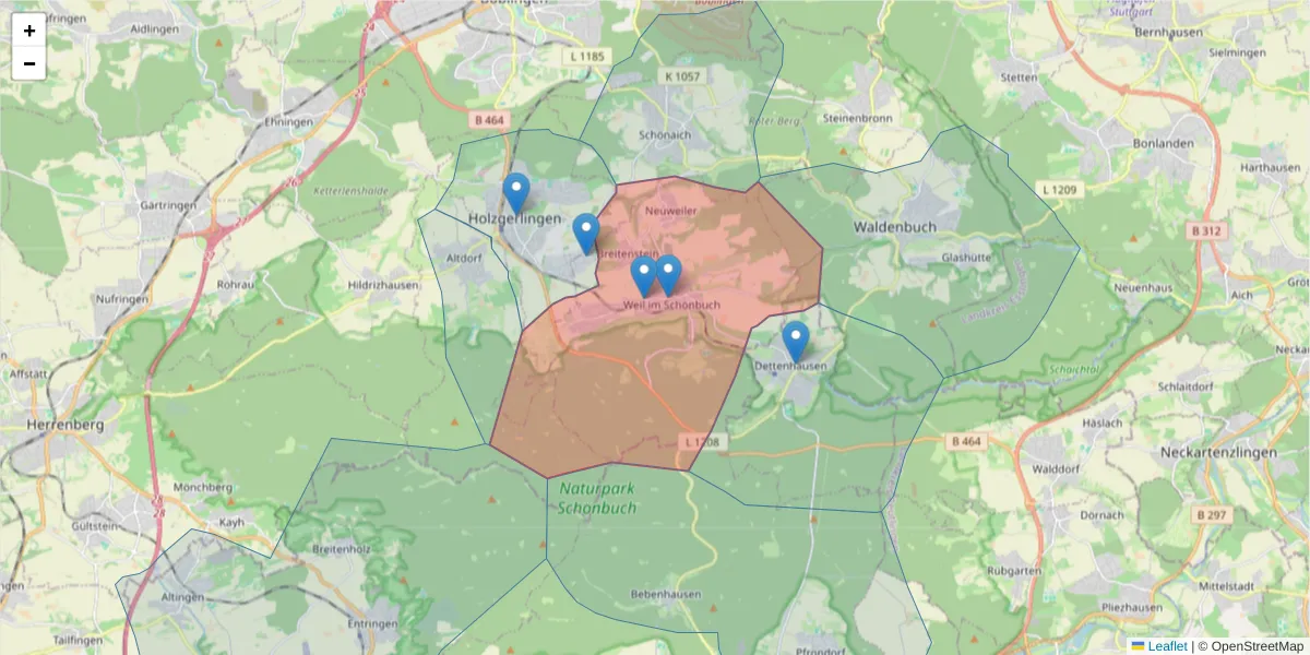 Karte des Postleitzahlen Bereichs  und der umliegenden Postleitzahlen in Deutschland