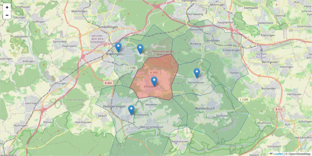 Karte des Postleitzahlen Bereichs  und der umliegenden Postleitzahlen in Deutschland