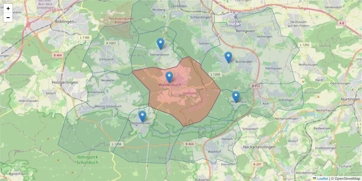 Karte des Postleitzahlen Bereichs  und der umliegenden Postleitzahlen in Deutschland