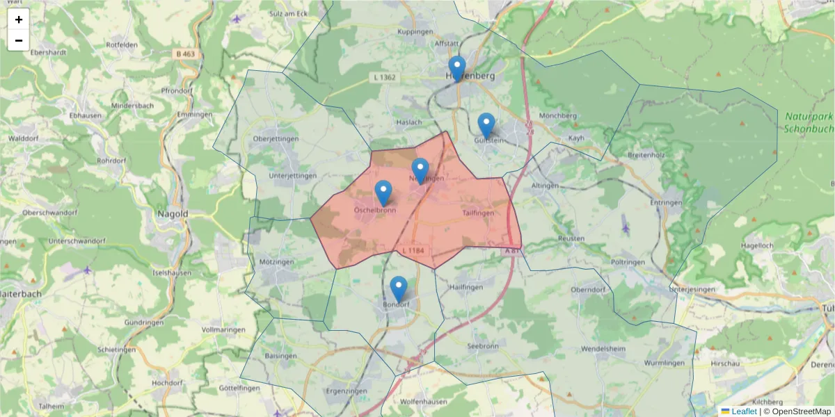 Karte des Postleitzahlen Bereichs  und der umliegenden Postleitzahlen in Deutschland