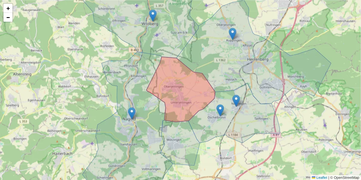 Karte des Postleitzahlen Bereichs  und der umliegenden Postleitzahlen in Deutschland