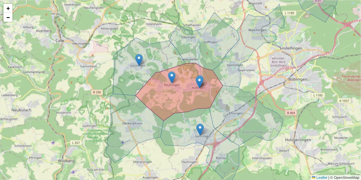 Karte des Postleitzahlen Bereichs  und der umliegenden Postleitzahlen in Deutschland