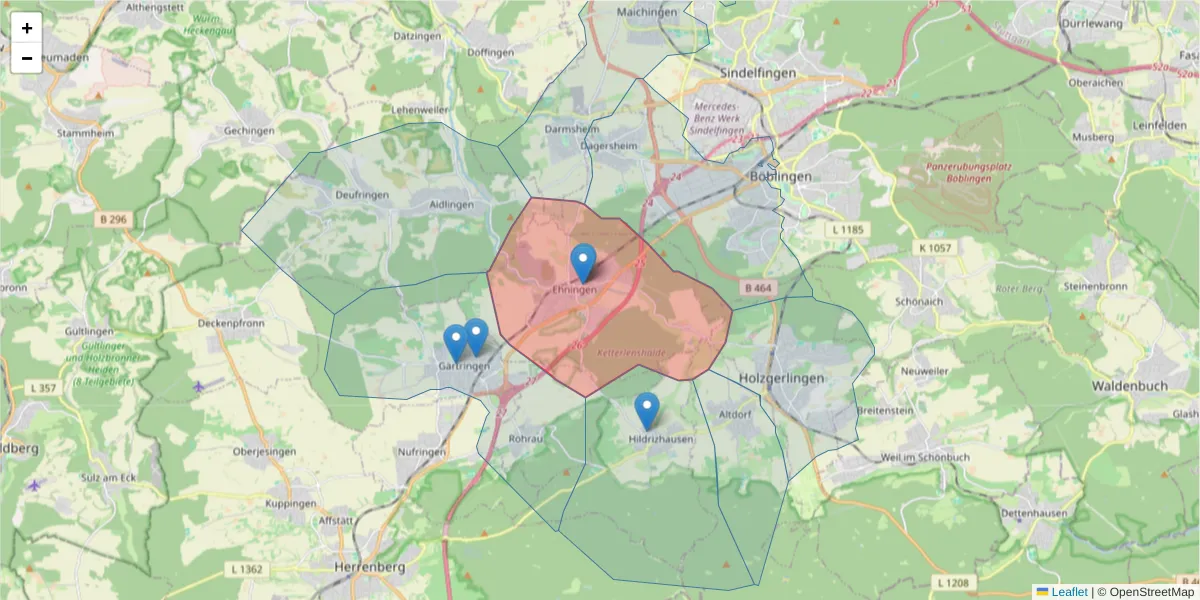 Karte des Postleitzahlen Bereichs  und der umliegenden Postleitzahlen in Deutschland