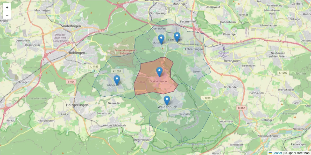 Karte des Postleitzahlen Bereichs  und der umliegenden Postleitzahlen in Deutschland