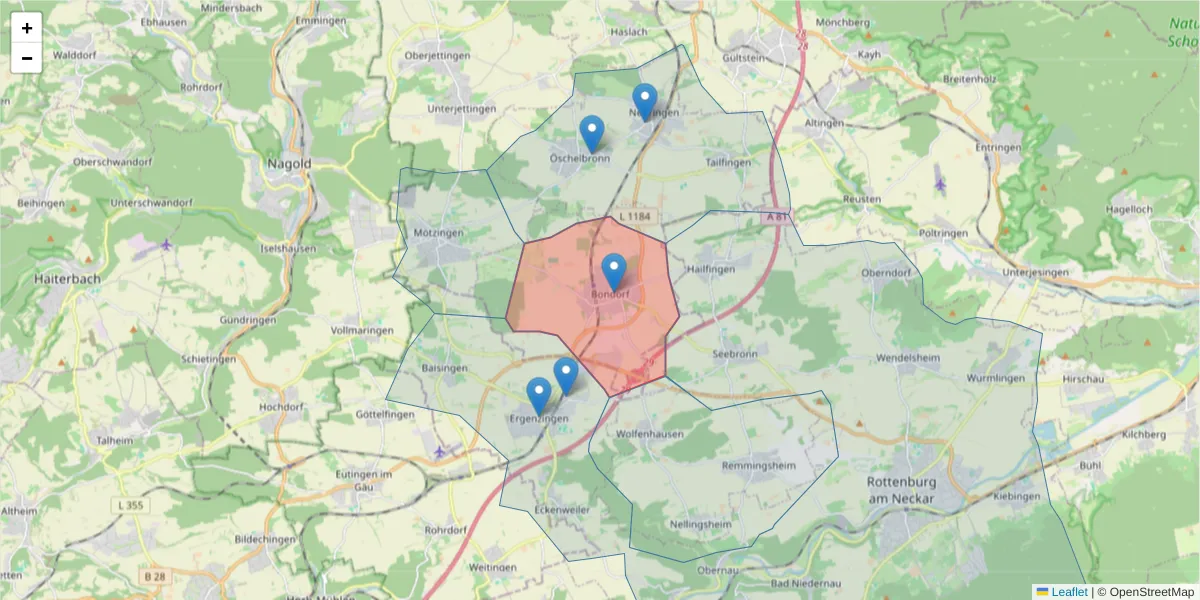 Karte des Postleitzahlen Bereichs  und der umliegenden Postleitzahlen in Deutschland