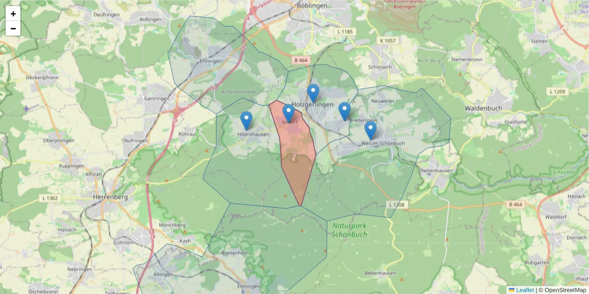Karte des Postleitzahlen Bereichs  und der umliegenden Postleitzahlen in Deutschland