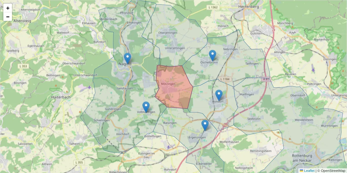 Karte des Postleitzahlen Bereichs  und der umliegenden Postleitzahlen in Deutschland