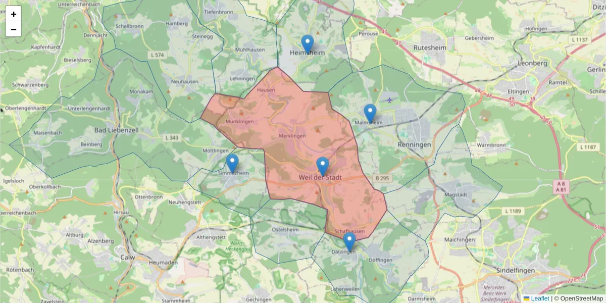 Karte des Postleitzahlen Bereichs  und der umliegenden Postleitzahlen in Deutschland