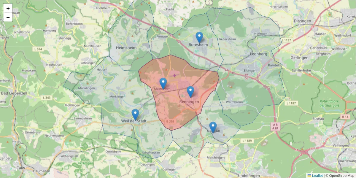 Karte des Postleitzahlen Bereichs  und der umliegenden Postleitzahlen in Deutschland