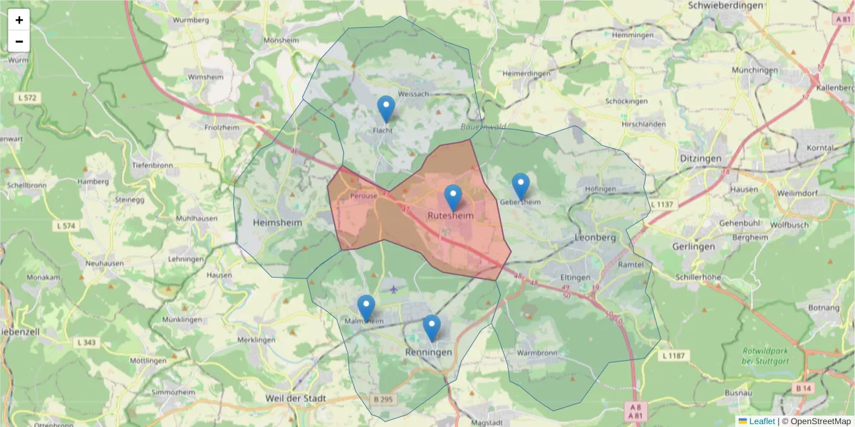 Karte des Postleitzahlen Bereichs  und der umliegenden Postleitzahlen in Deutschland