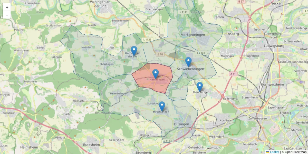 Karte des Postleitzahlen Bereichs  und der umliegenden Postleitzahlen in Deutschland