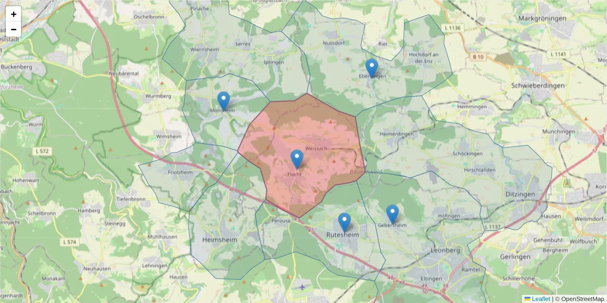 Karte des Postleitzahlen Bereichs  und der umliegenden Postleitzahlen in Deutschland