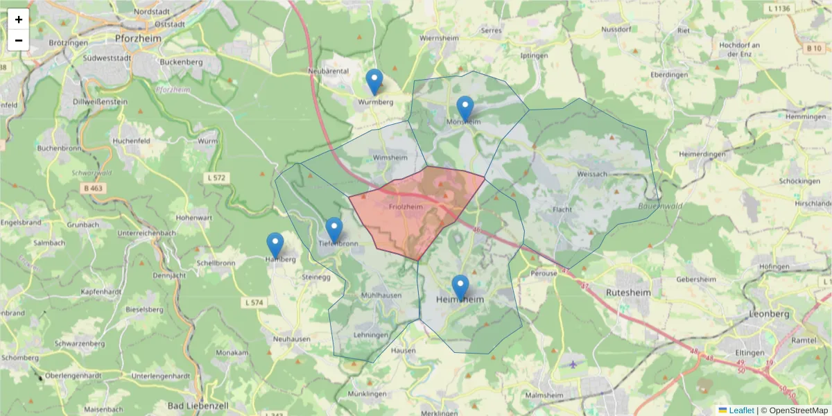Karte des Postleitzahlen Bereichs  und der umliegenden Postleitzahlen in Deutschland