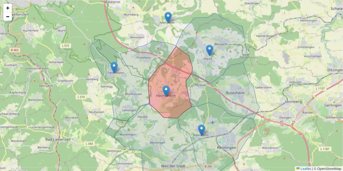 Karte des Postleitzahlen Bereichs  und der umliegenden Postleitzahlen in Deutschland