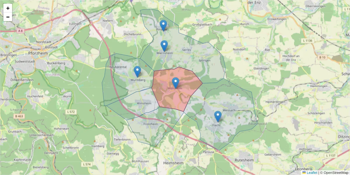 Karte des Postleitzahlen Bereichs  und der umliegenden Postleitzahlen in Deutschland