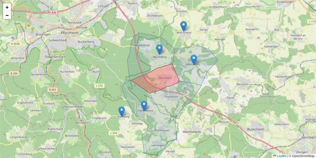 Karte des Postleitzahlen Bereichs  und der umliegenden Postleitzahlen in Deutschland