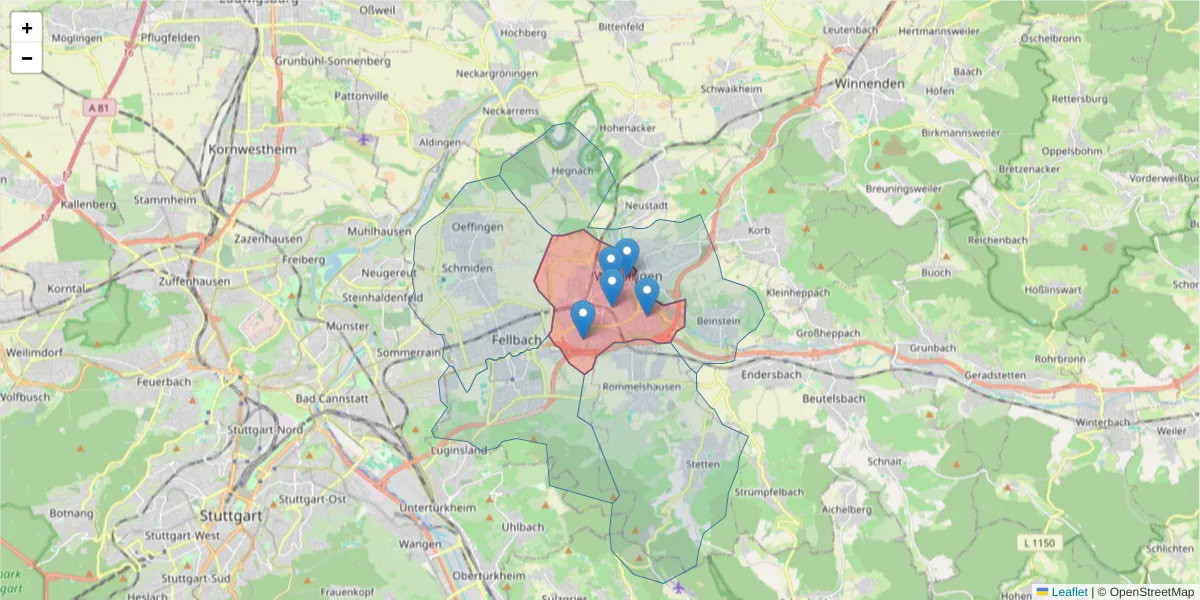 Karte des Postleitzahlen Bereichs  und der umliegenden Postleitzahlen in Deutschland
