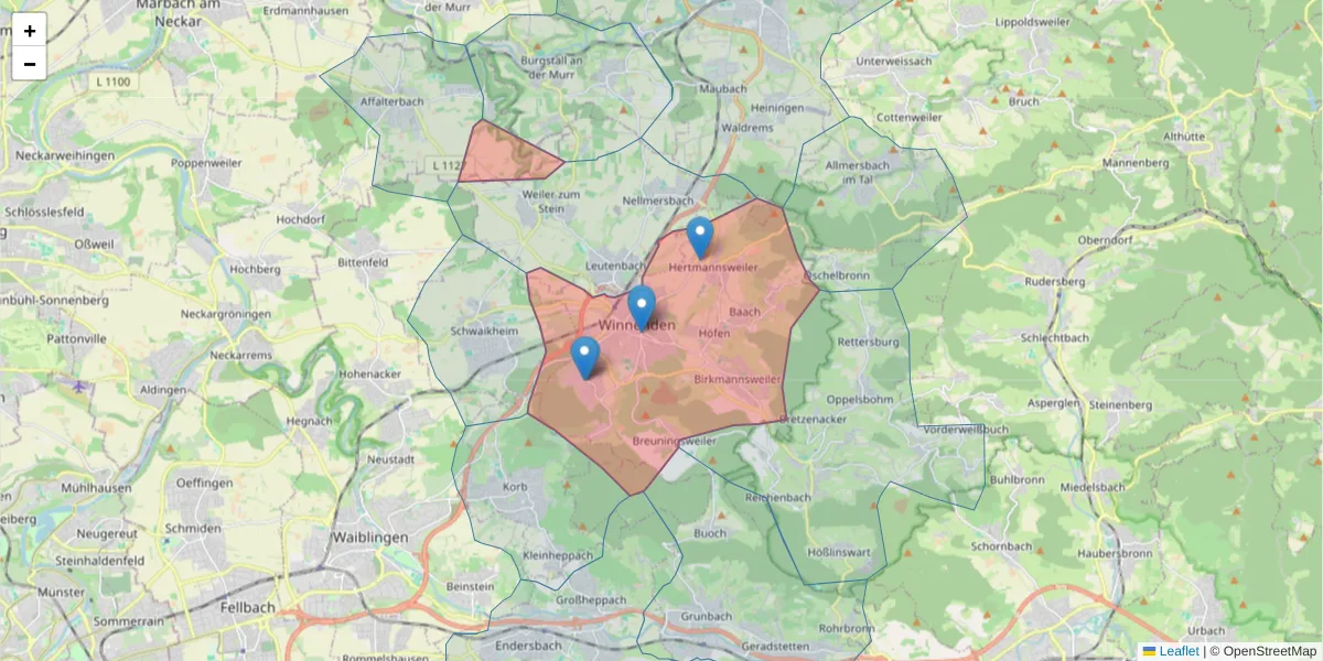 Karte des Postleitzahlen Bereichs  und der umliegenden Postleitzahlen in Deutschland