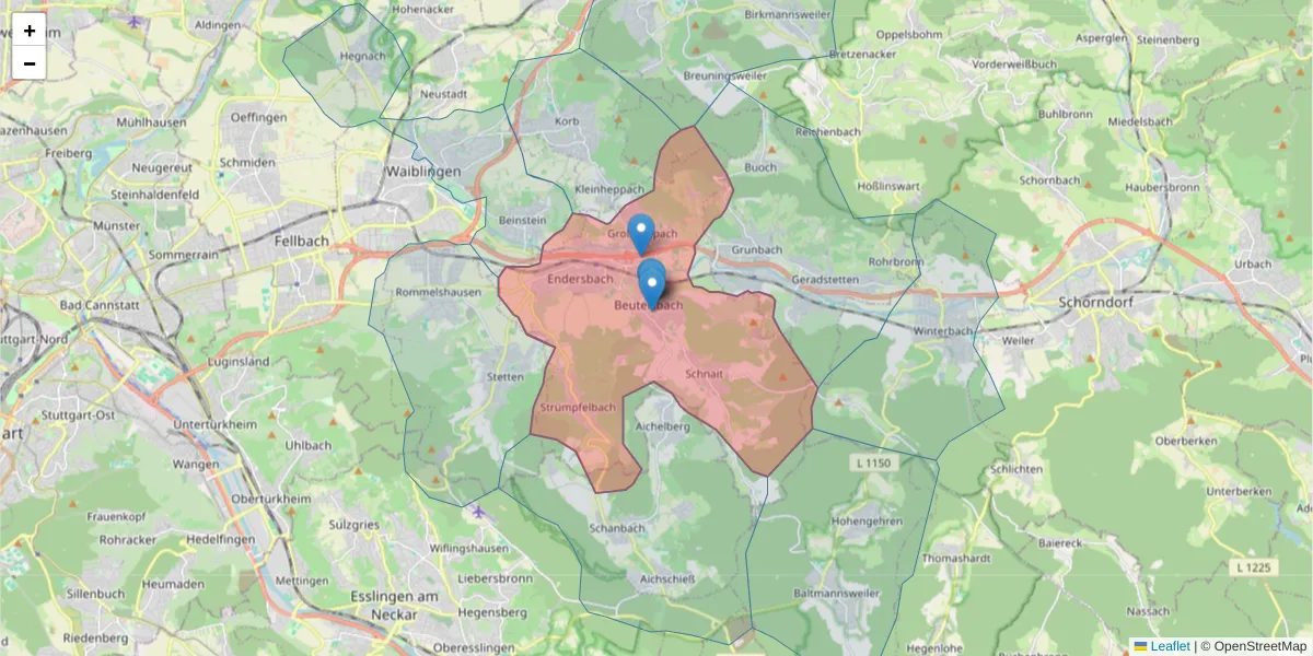 Karte des Postleitzahlen Bereichs  und der umliegenden Postleitzahlen in Deutschland