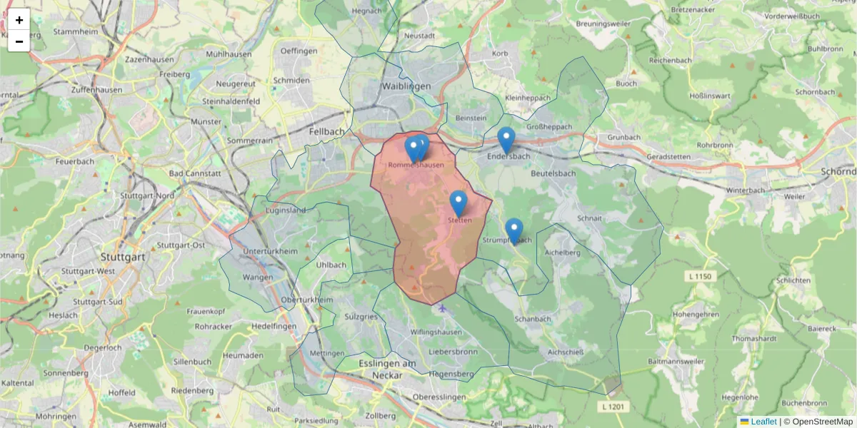 Karte des Postleitzahlen Bereichs  und der umliegenden Postleitzahlen in Deutschland