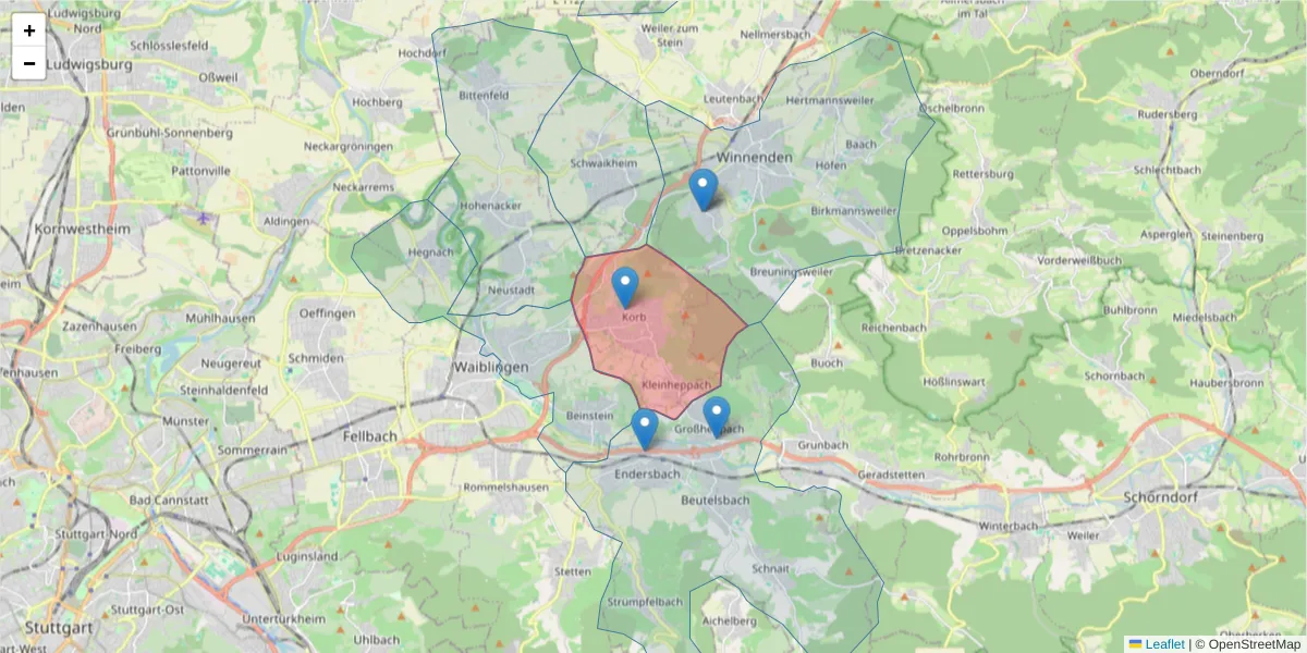 Karte des Postleitzahlen Bereichs  und der umliegenden Postleitzahlen in Deutschland