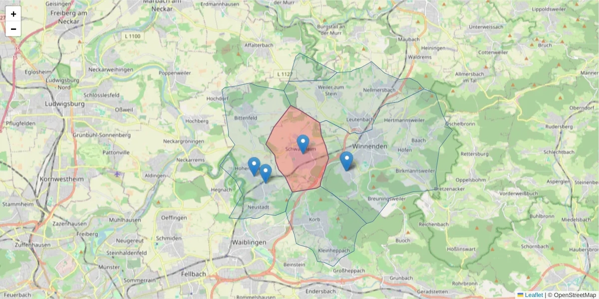 Karte des Postleitzahlen Bereichs  und der umliegenden Postleitzahlen in Deutschland